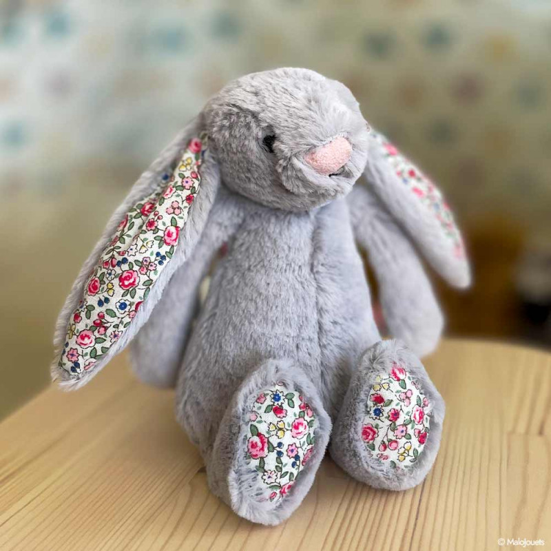 Petit Lapin Gris avec des fleurs Blossom silver bunny Jellycat