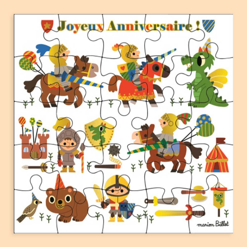 Carte puzzle chevalier "joyeux anniversaire" de Cartes d'Art