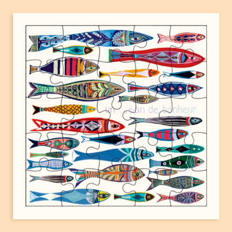 Carte puzzle poissons "un océan de bonheur" de Cartesdart