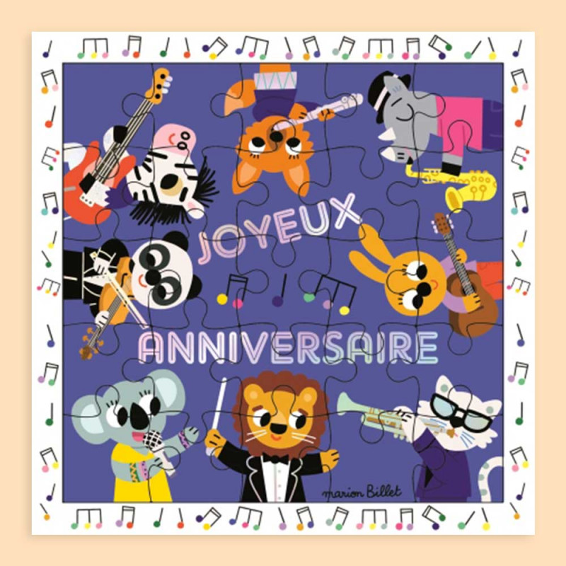 Carte puzzle anniversaire les animaux musiciens de Cartesdart
