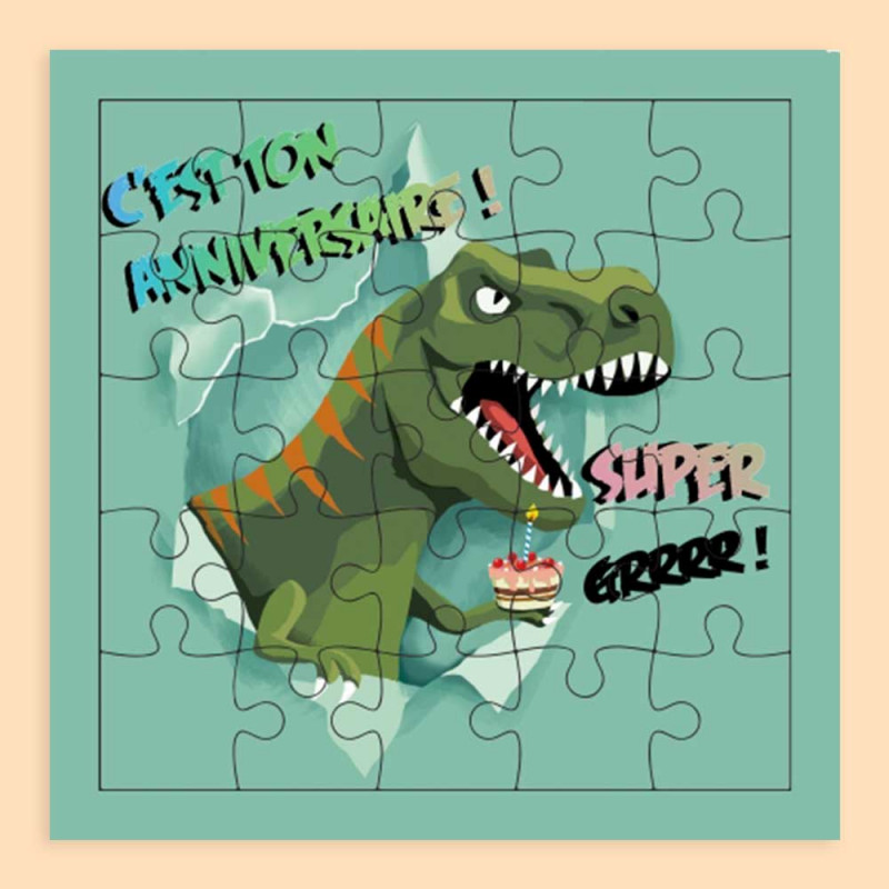 Carte puzzle anniversaire T-Rex de Cartes d'Art