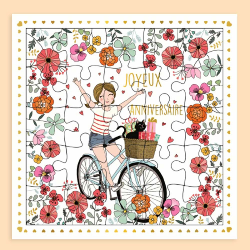 Carte puzzle anniversaire fille et vélo de Cartes d'Art PUZ180