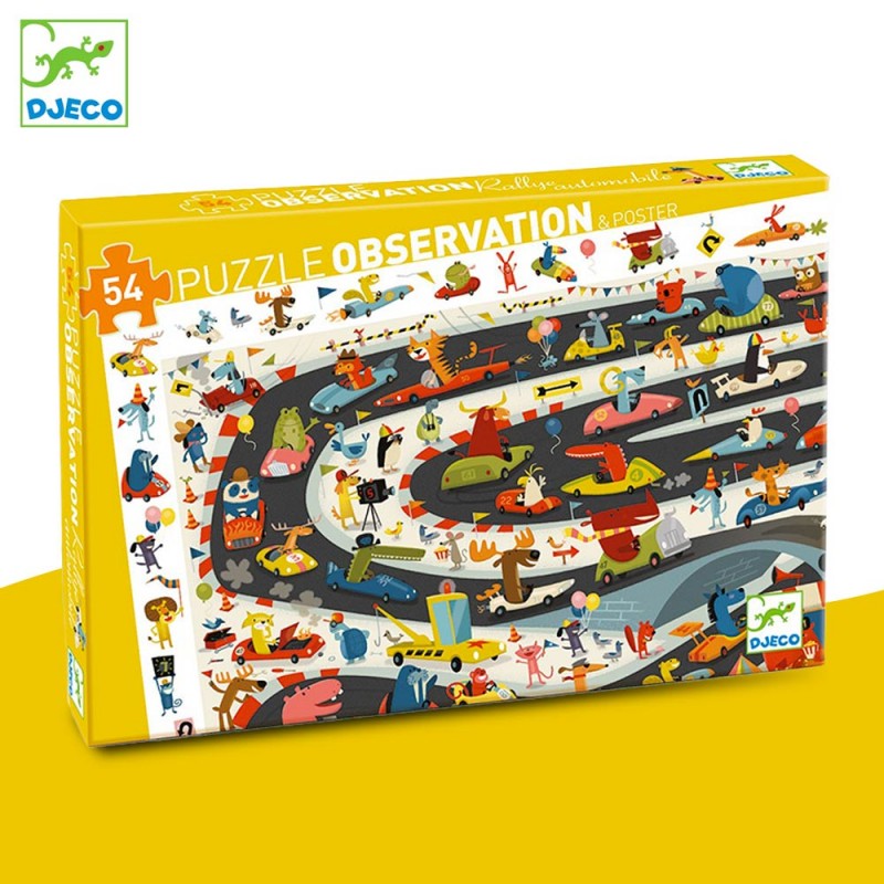 Puzzle Observation Rallye Automobile 54 pièces de Djeco - la boite