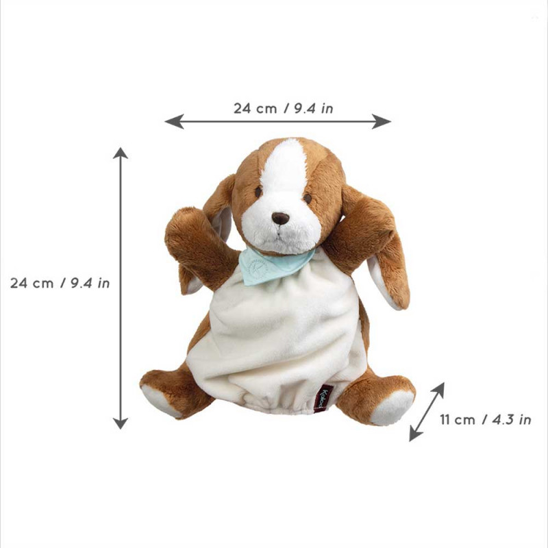 dimensions Tiramisu chien doudou marionnette Kaloo collection Les amis