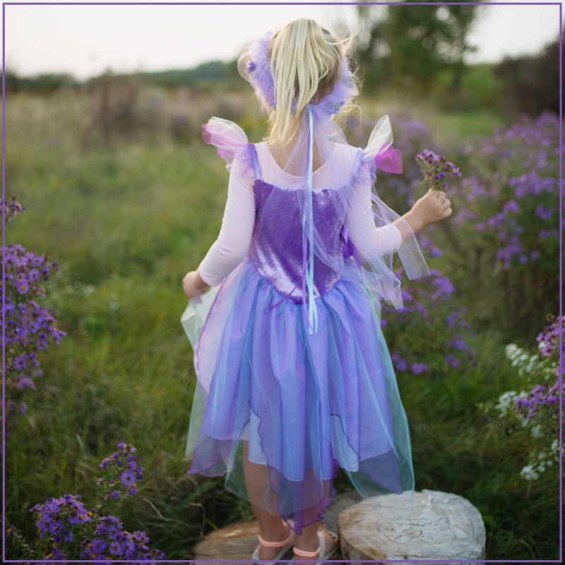 Tunique de la fée des forêts lilas 5/6 ans - Déguisement princesse et fée pour les petites filles - vue de dos