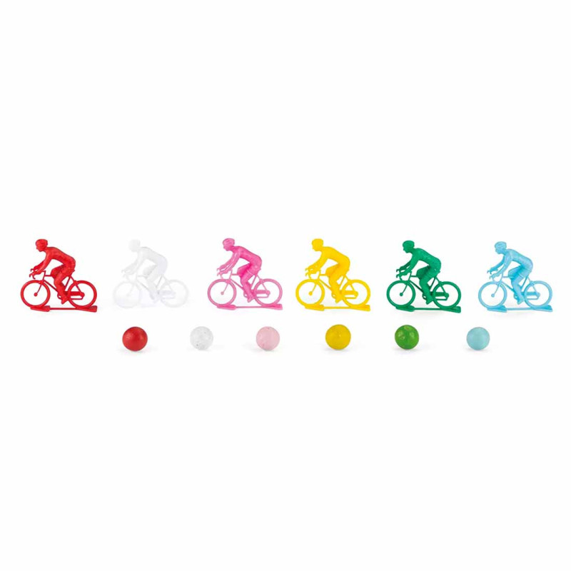 Les différents coloris des cyclistes et des billes