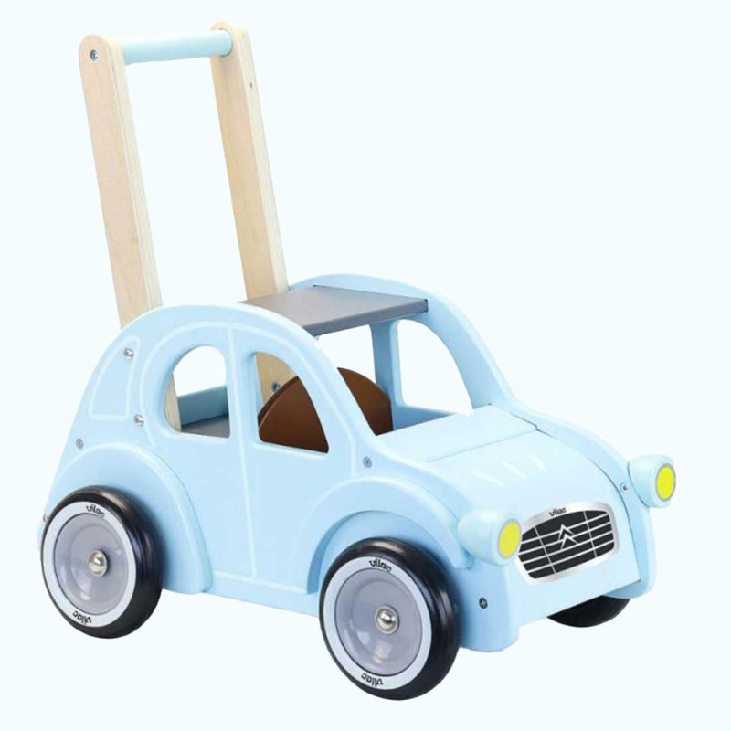 Chariot de marche bleu en bois voiture Citroën 2CV de Vilac