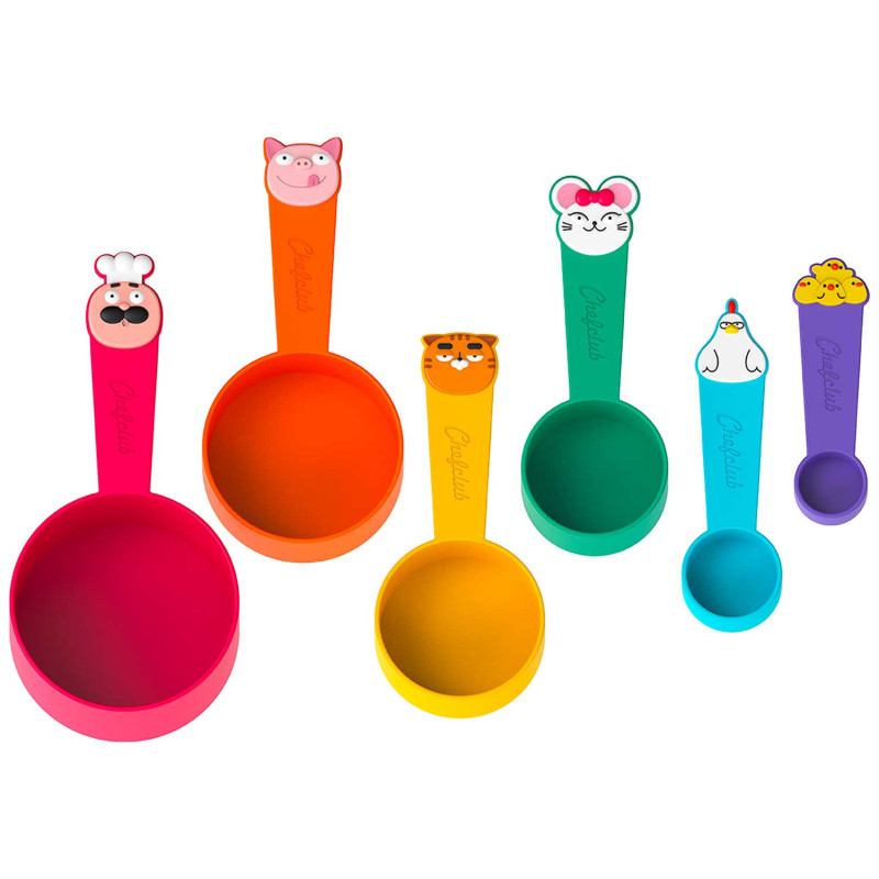 6 tasses de cuisine pour les enfants avec plusieurs tailles et couleurs