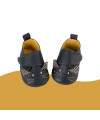 Chaussons cuir noir chat Les Moustaches Moulin Roty (0-6 mois)