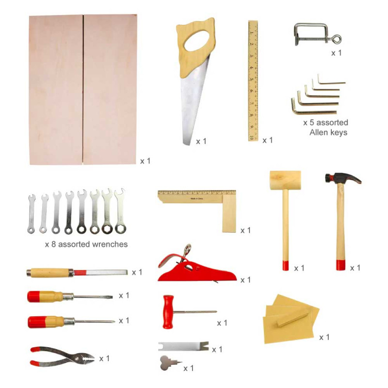 Les outils en bois présent dans ce jouet de construction