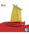 Bateau en bois 204 coque rouge voile jaune de Tirot