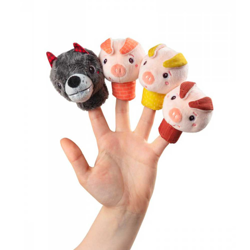 4 Marionnettes à doigts 3 petits cochons de Lilliputiens
