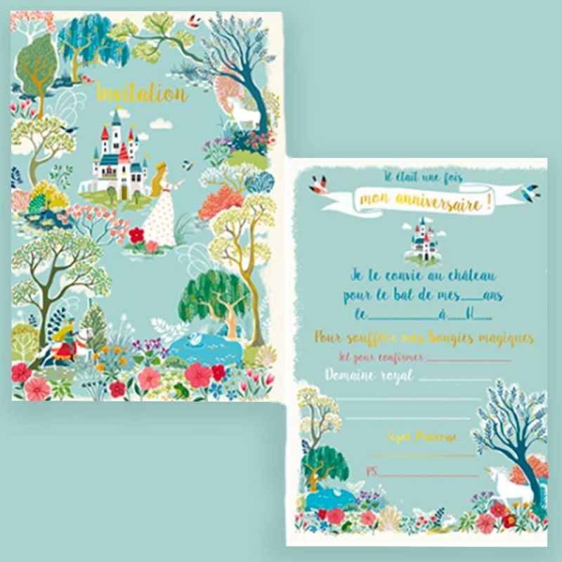 Cartes invitations Princesse bleue