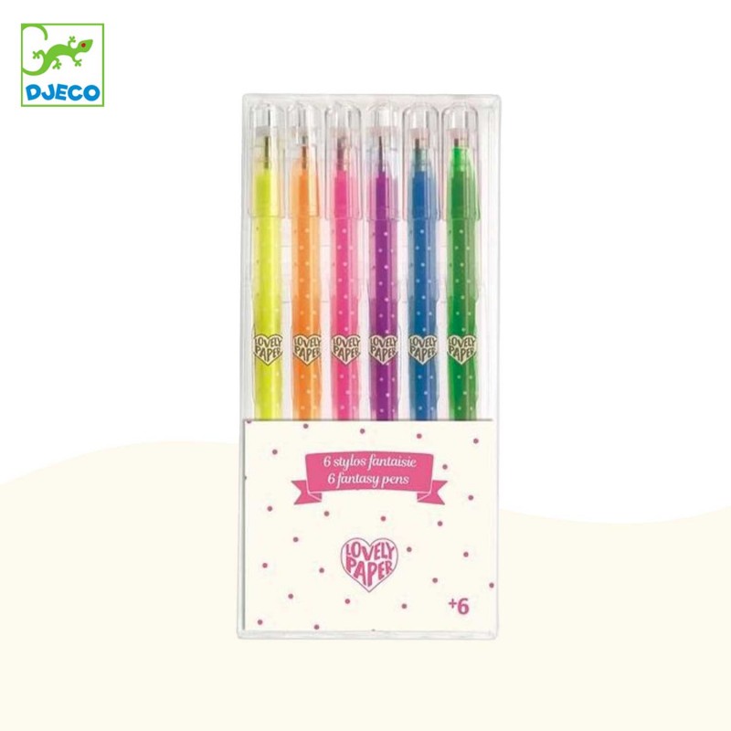 6 stylos gel fluo multicolore de Djeco