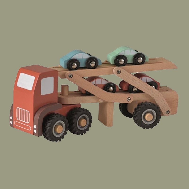 Camion remorqueur en bois et 4 voitures - Jouet Egmont Toys
