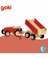 Tracteur rouge avec remorque en bois inclinable pour les enfants