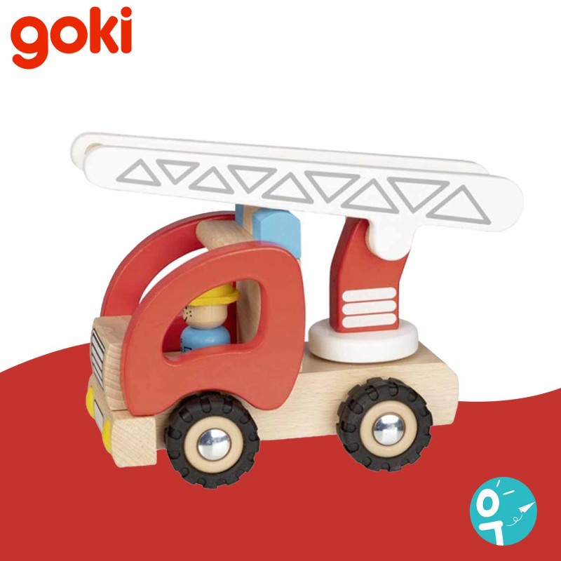 Camion de pompiers avec échelle pivotante en bois pour les enfants