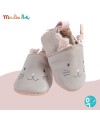 Chaussons cuir gris chat Les Petits Dodos Moulin Roty (0-6 mois)