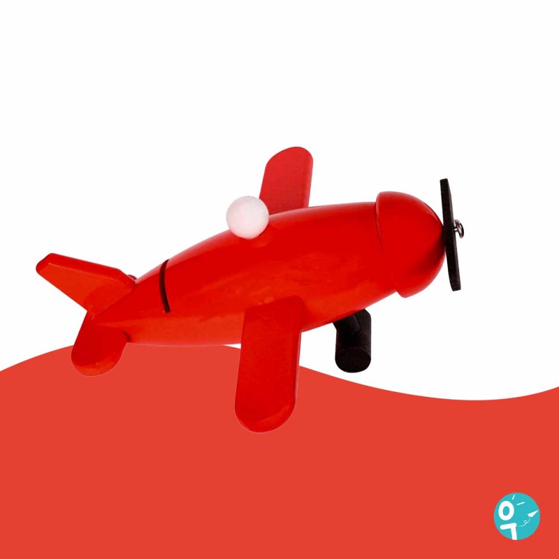 Tirelire avion rouge bois laqué
