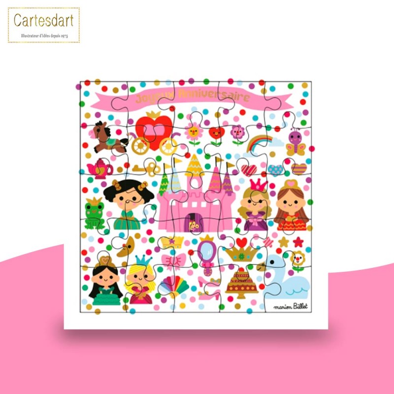 Carte Puzzle Anniversaire "Les princesses" de Cartesdart