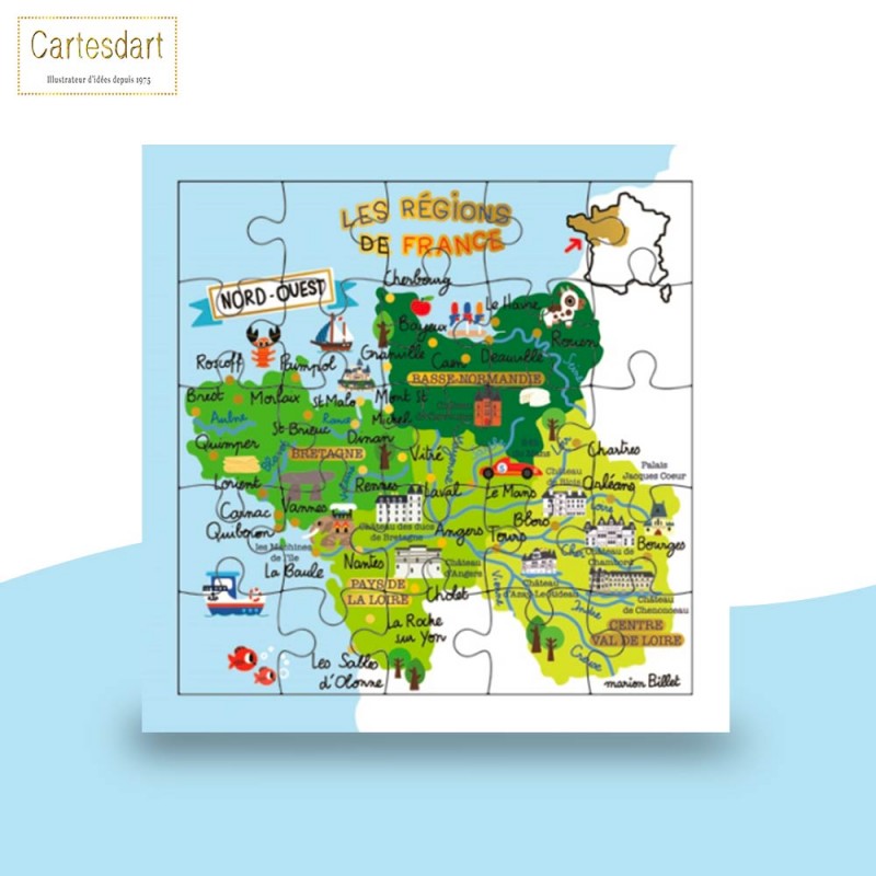 Carte Puzzle ludique Enfant "Le Grand Ouest" de Cartesdart