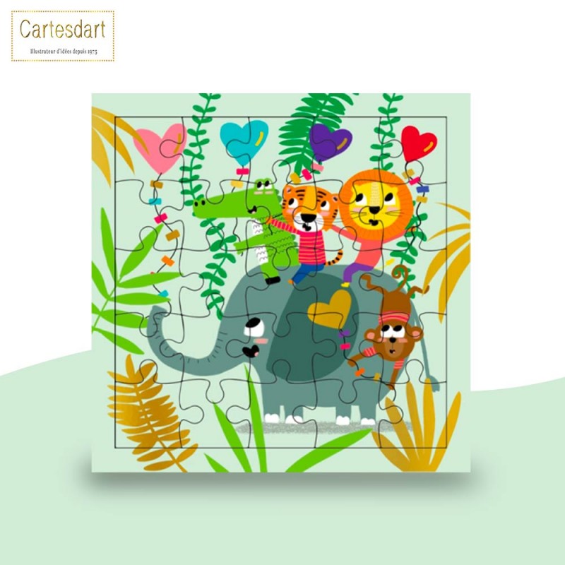 Carte Puzzle Enfant "Les animaux dans la jungle" de Cartesdart
