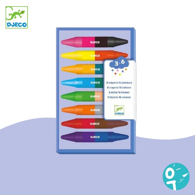 8 crayons doubles côtés 16 couleurs Djeco