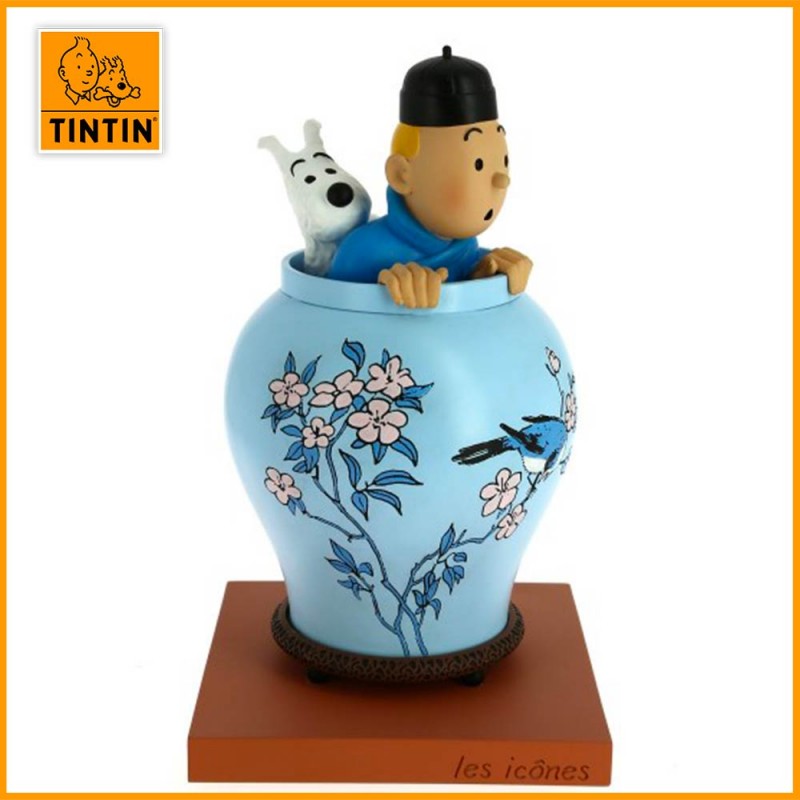 Figurine Tintin dans la potiche Lotus bleu de Moulinsart