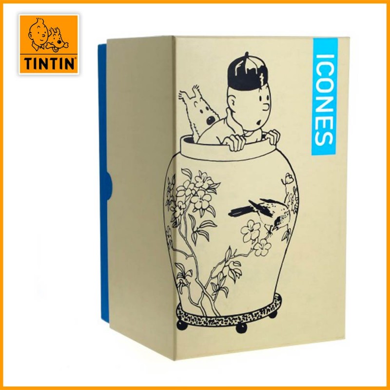 Figurine Tintin dans la potiche Lotus bleu packaging