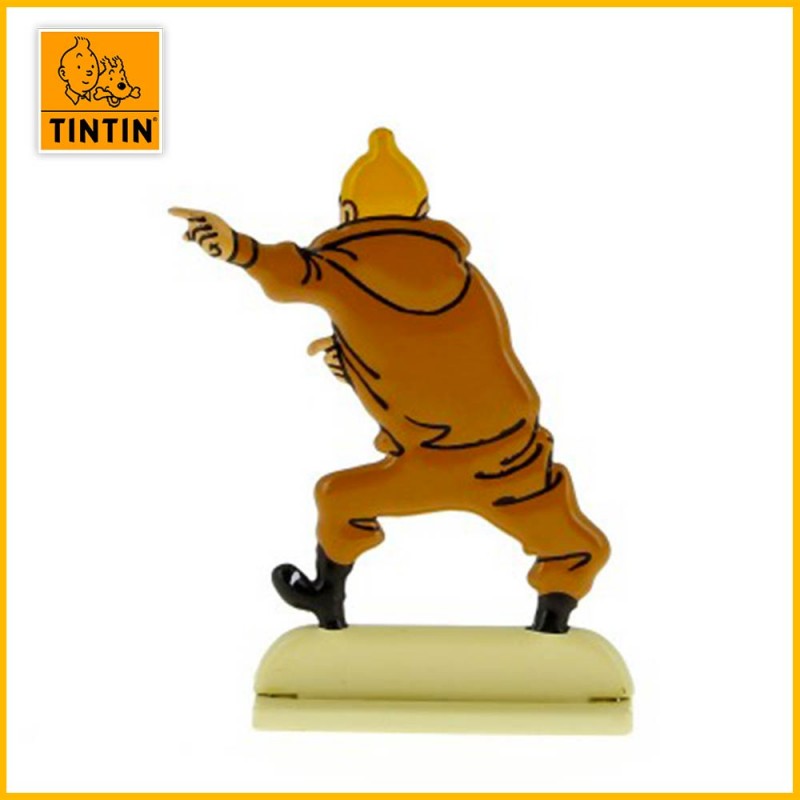 Verso de la figurine en alliage de Tintin excité dans un scaphandre autonome.