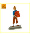 Figurine relief métal Tintin tenant des briques 29230