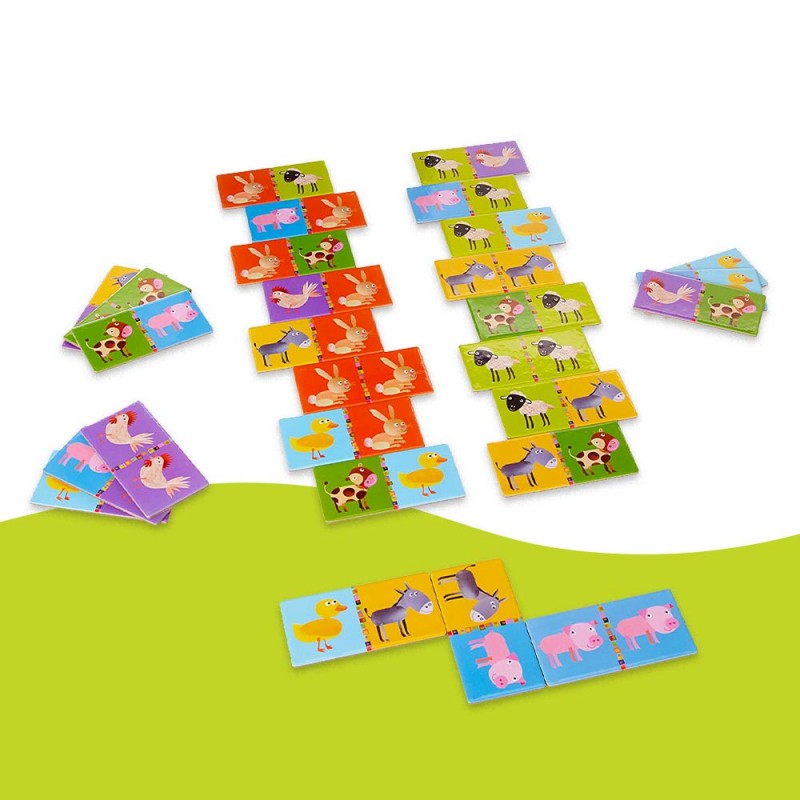 Le contenu de cette boite de dominos en carton pour les enfants (dès 3 ans)
