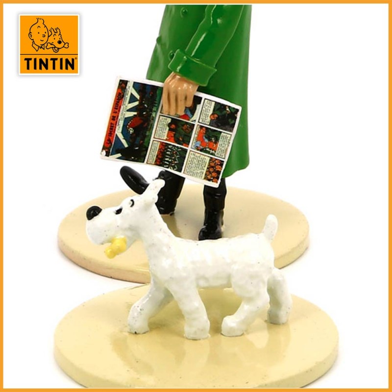 Le Professeur Tournesol lit Tintin - Collection "Lisez Tintin" - Figurine en Plomb Moulinsart 46304 - zoom Milou