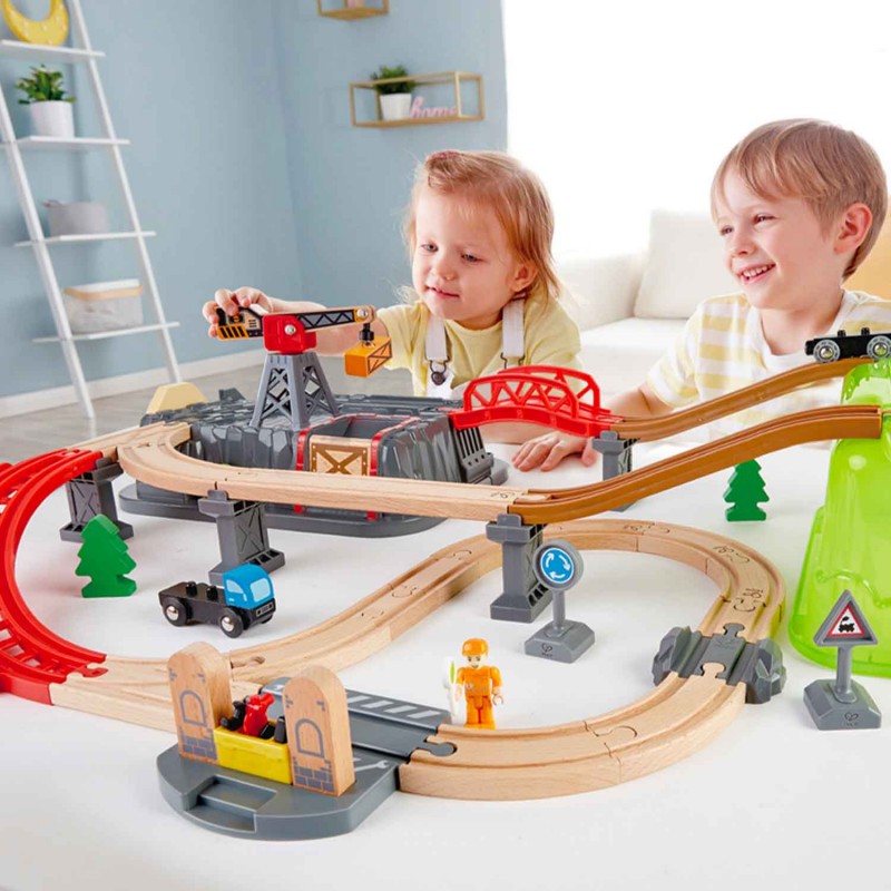 Circuit train en bois à batterie, rails, coffret de voitures pour enfants,  XL, 3,2 m