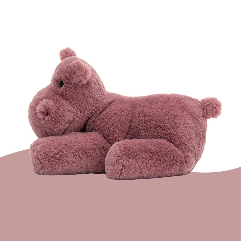 Hippopotame en peluche couleur framboise
