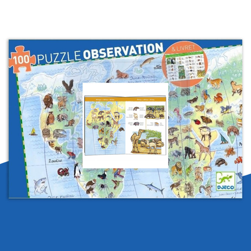 Puzzle d'observation animaux du monde Djeco (100 pièces)