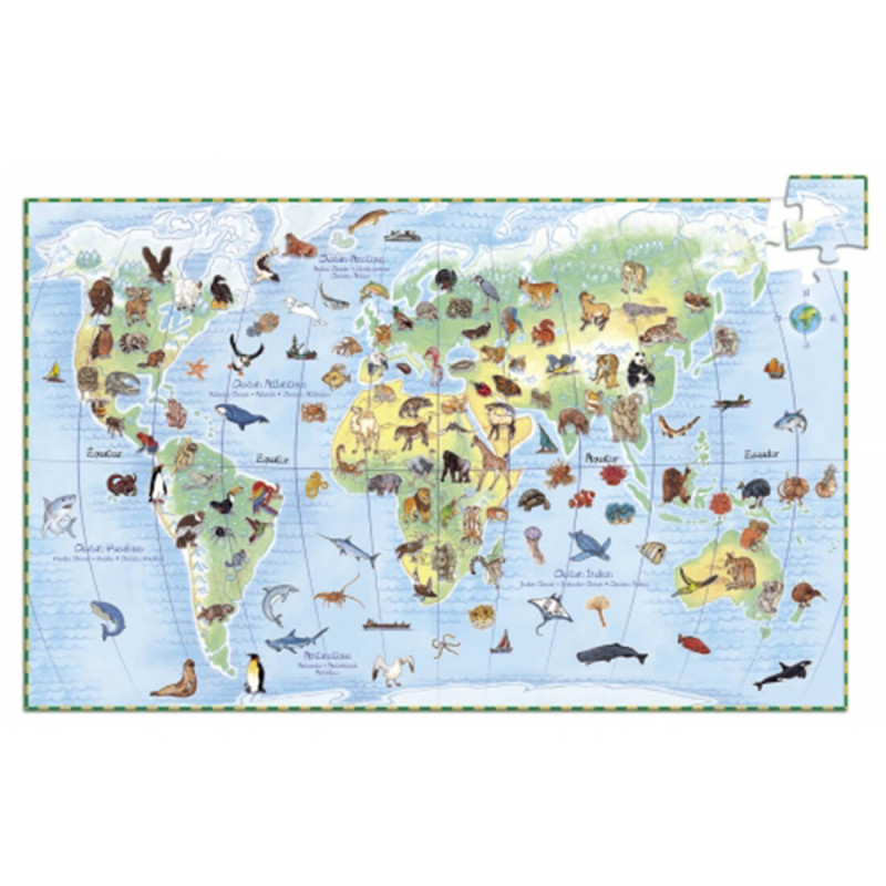 Puzzle carte des animaux dans le monde pour les enfants