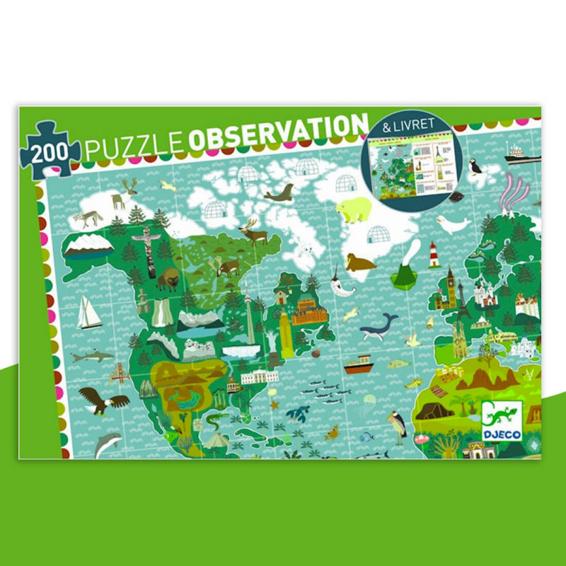 Puzzle d'observation Tour du Monde Djeco (200 pièces)