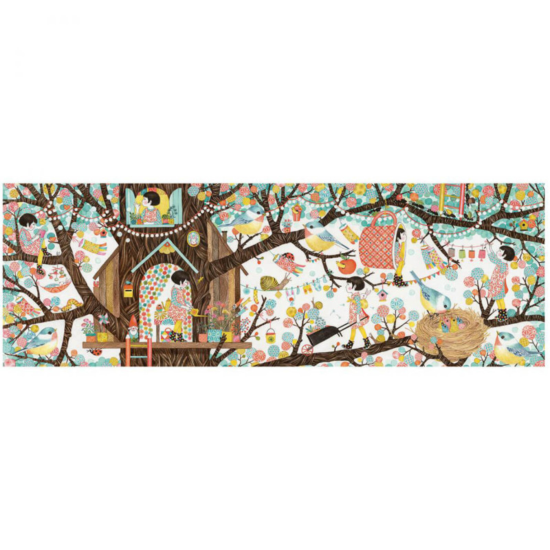 Puzzle coloré rectangulaire enfant maison dans un arbre djeco