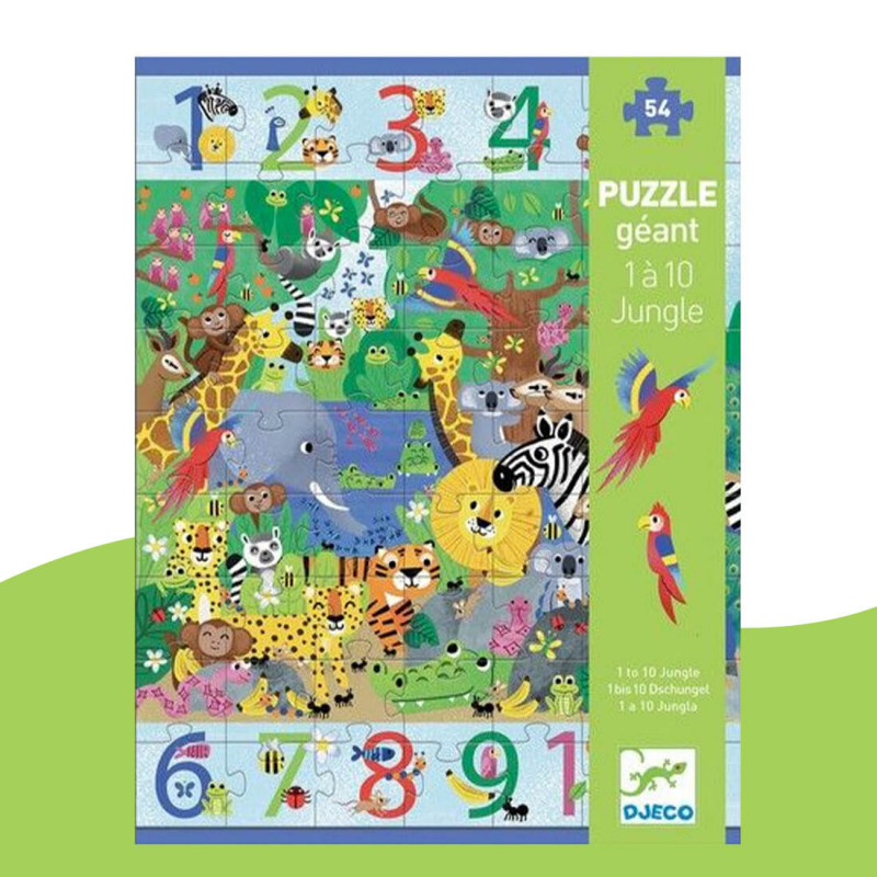 Puzzle géant ludique 1 à 10 Jungle Djeco (54 pièces)