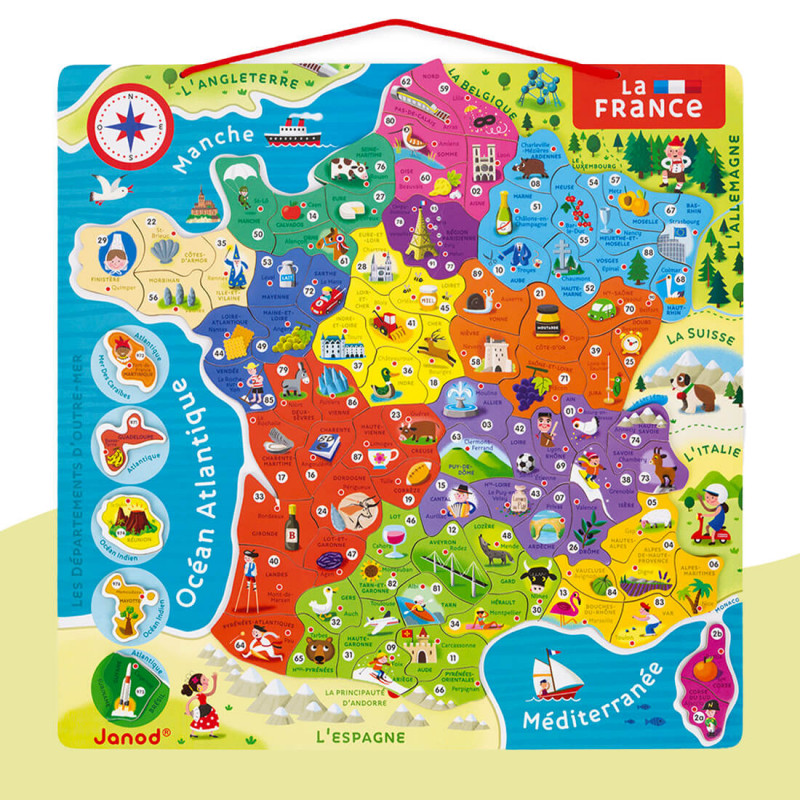 Puzzle France magnétique en bois Janod (93 pièces)