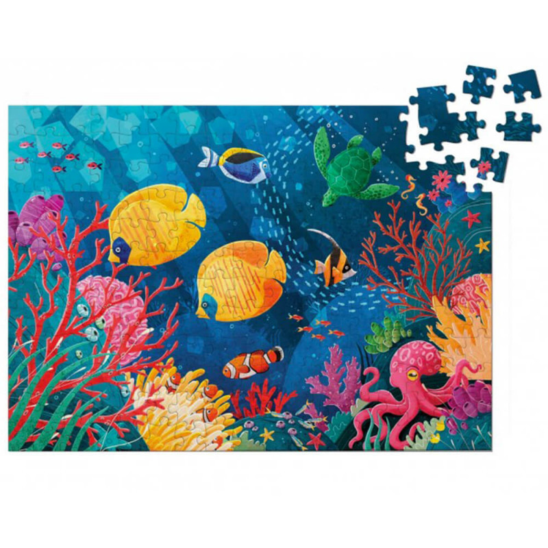 puzzle 220 pièces enfant sur le thème des poissons et du récif corallien.