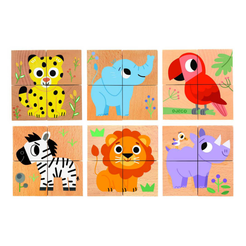 6 animaux sauvages à reconstituer puzzle cubes en bois de Djeco