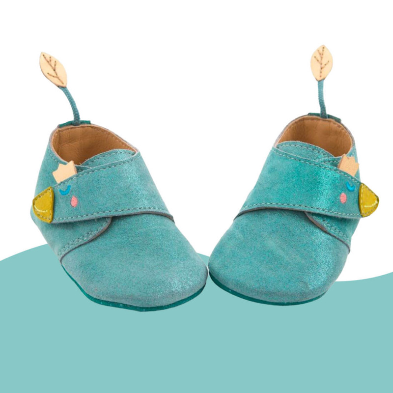 Chaussons cuir oie bleu Le voyage d'Olga 12/18 mois Moulin Roty