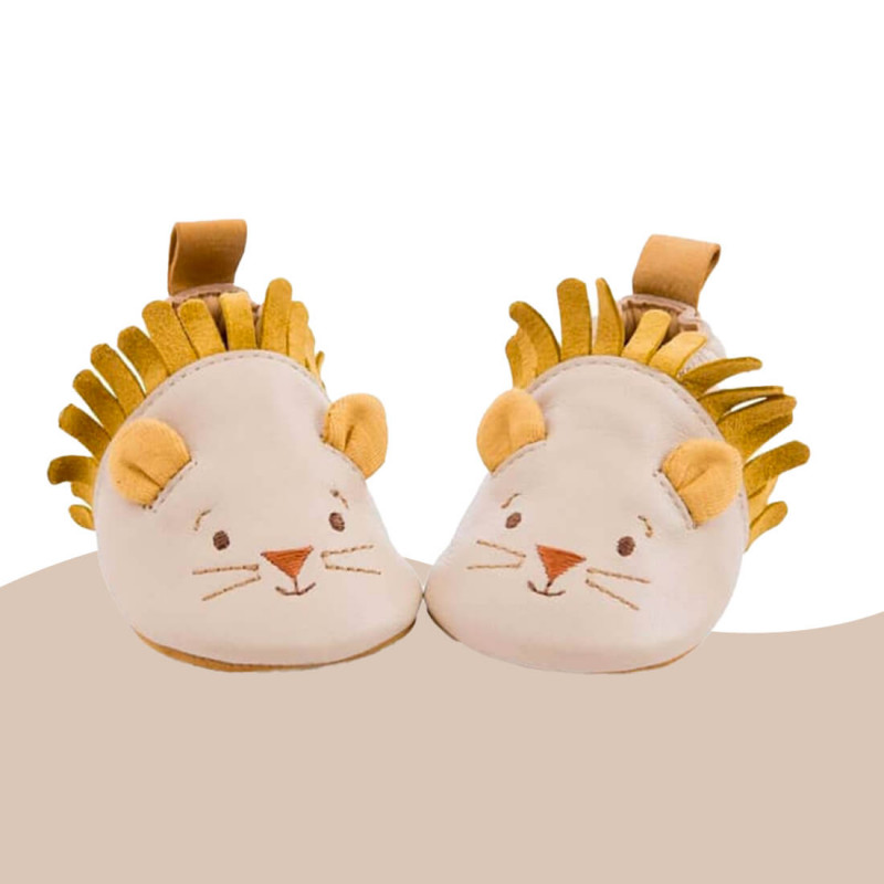 Chaussons cuir lion beige Sous mon baobab 12/18m Moulin Roty