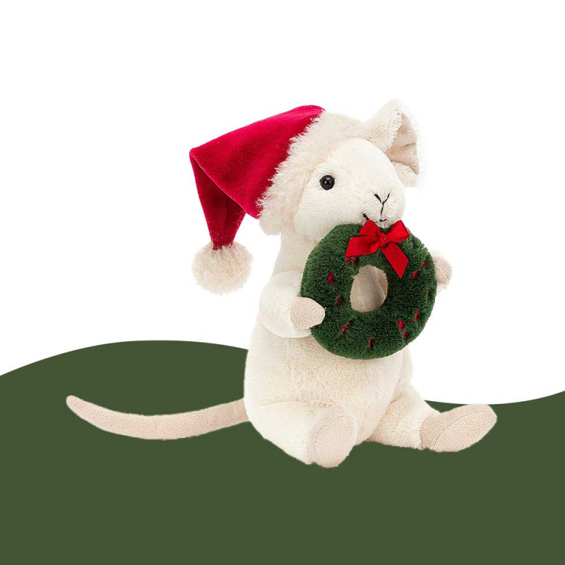 Jellycat Peluche Merry Souris Couronne de Noël