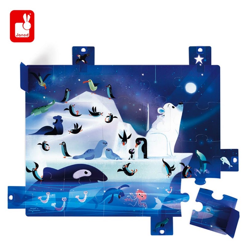 Puzzle Surprise À la Belle Étoile 20 pièces pour les enfants (dès 2 ans) avec languettes et fenêtres by Janod