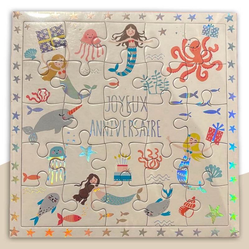 Carte Puzzle "La Sirène" joyeux anniversaire